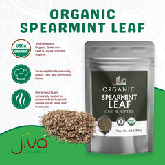Close-up of spearmint leaf texture showing Jiva Organics natural aroma preservation benefit