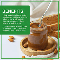 Jiva Organics spoon scooping almond butter highlighting spreadability
