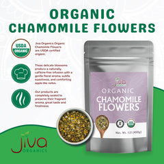 Jiva Organics brewed chamomile tea in a cup highlighting soothing clarity
