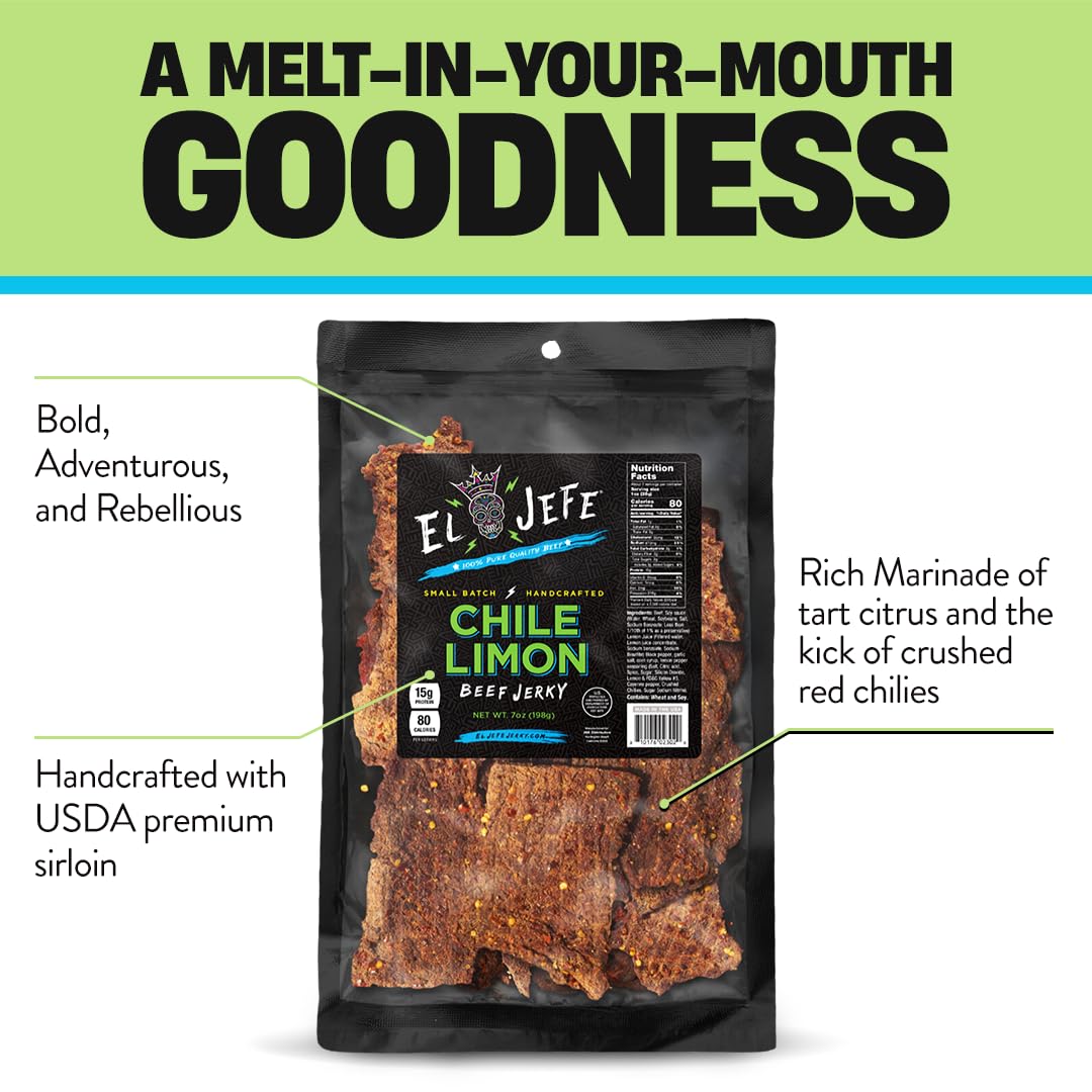 J&K Beef Jerky slab close-up highlighting thick slices and meaty texture for satisfying chew