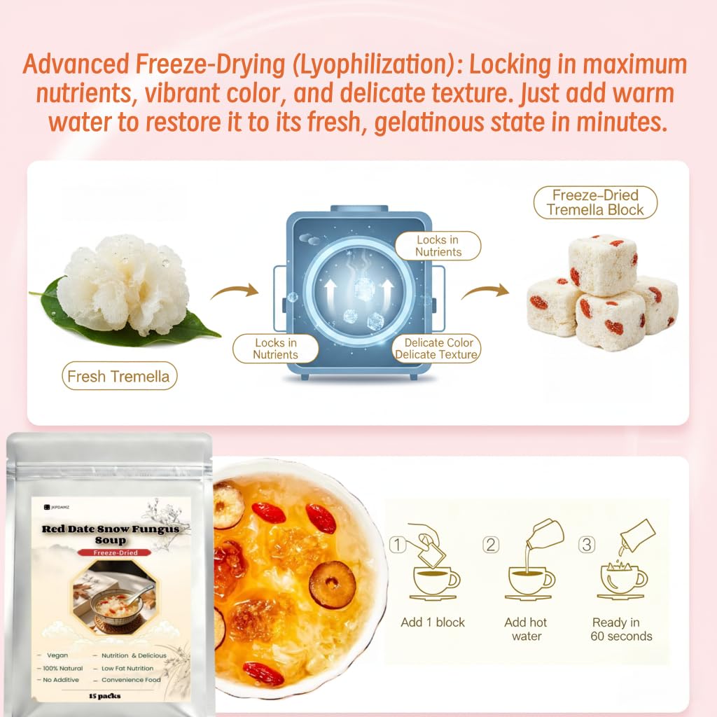 JKPDAMZ close-up of freeze-dried snow fungus texture preserving nutrients
