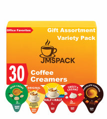 JMS PROFESSIONAL front packaging showing 30 single-serve creamers and 25 stirrers for convenience