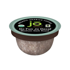 Jo Coffee front packaging showing compostable pods and organic badge