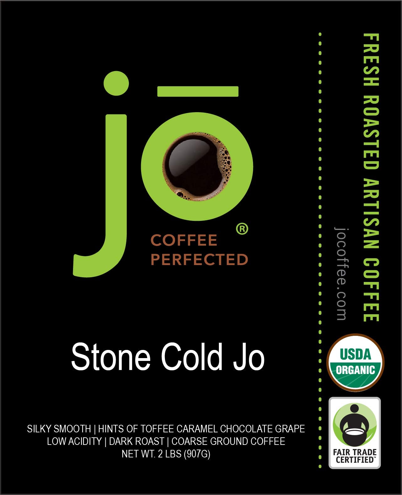 Jo Coffee coarse ground dark roast close-up showing texture for cold brew