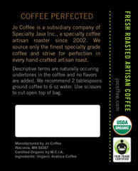 Jo Coffee WILD JO open bag with tin-tie reseal demonstrating freshness preservation benefit
