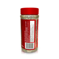 Jocko's bottle with dual-action lid open for shaker and spoon use, quick seasoning