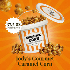 Jody's close-up of caramel glaze on popcorn highlighting buttery crunch