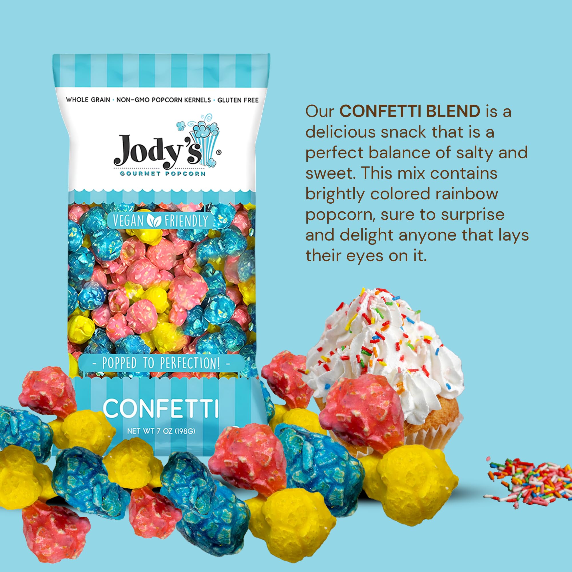 Jody's popcorn in a bowl on a party table adding visual fun to events