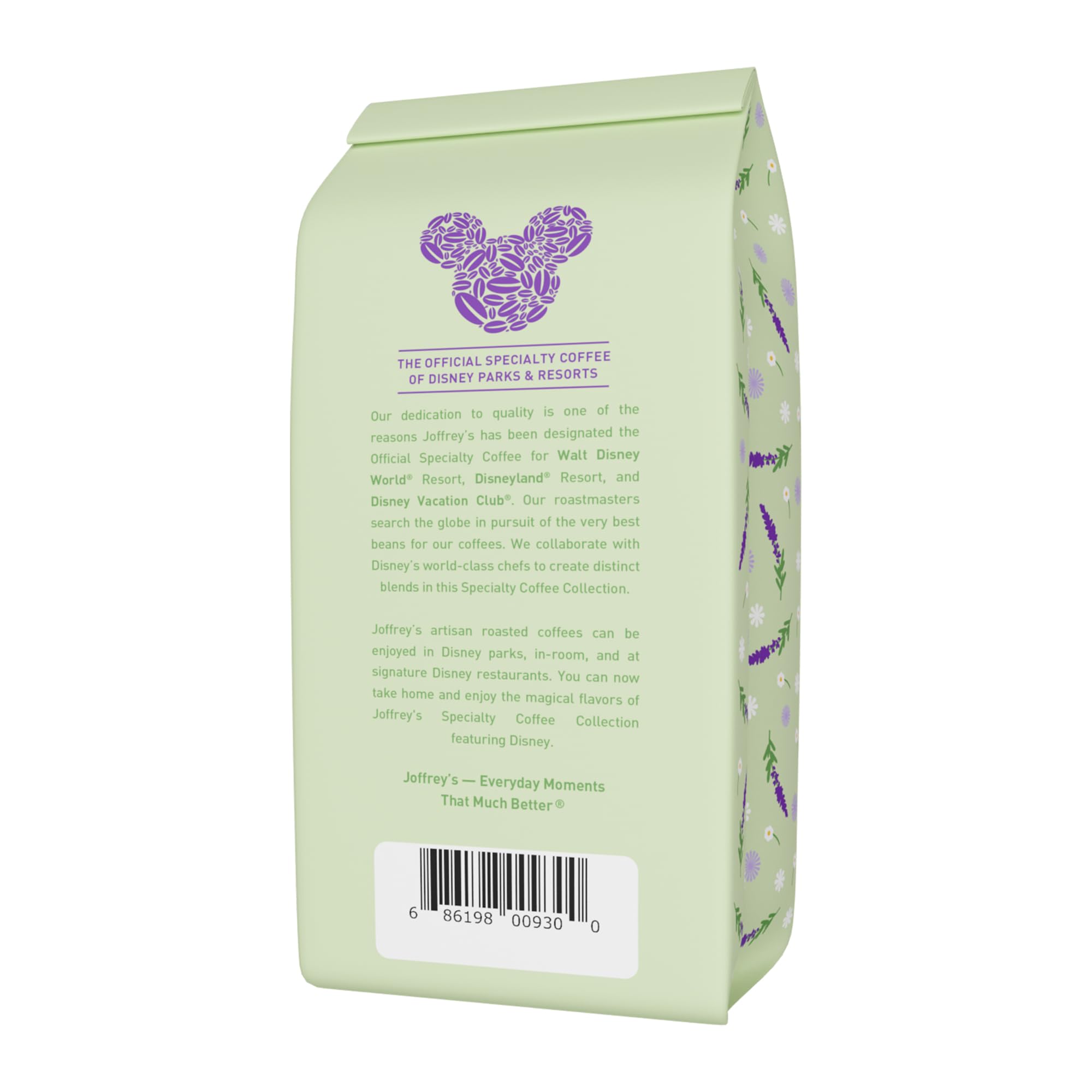 Joffrey's Coffee close-up label artwork highlighting Disney collaboration and whimsical design