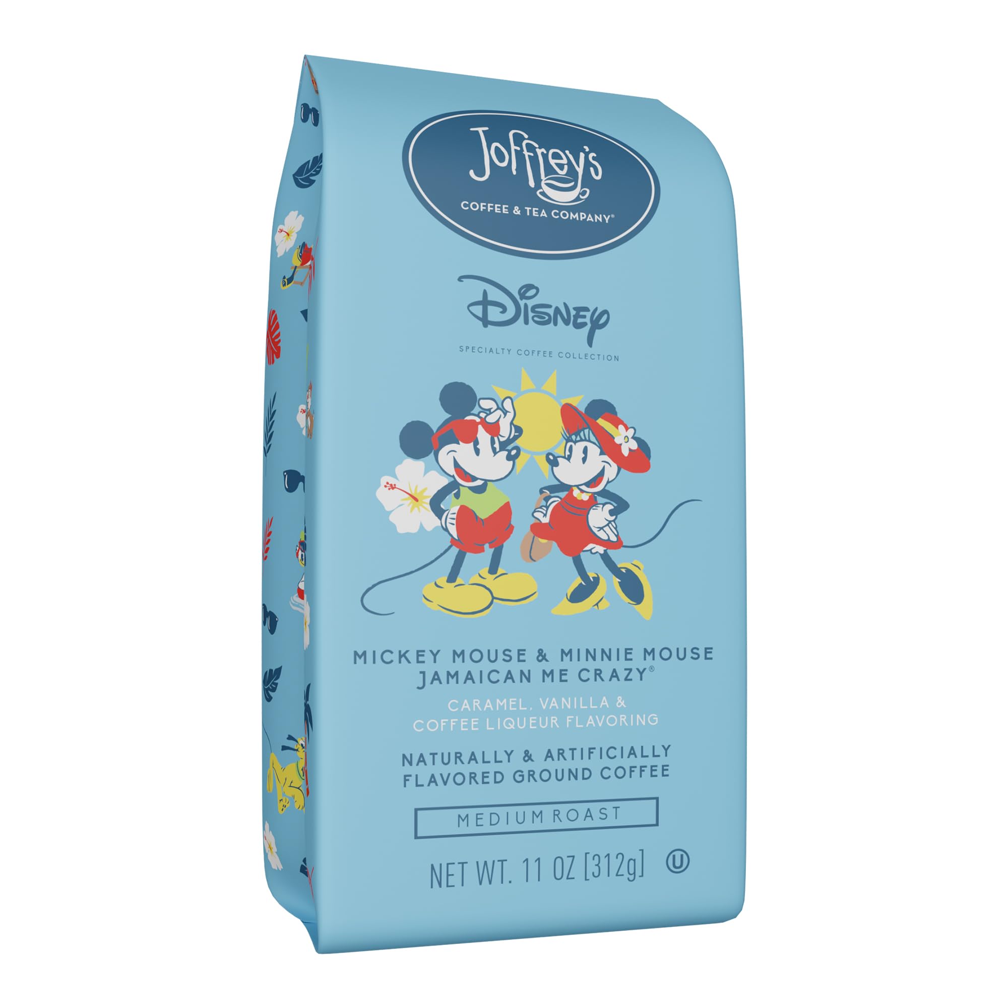 Joffrey's Coffee front packaging showing Disney Mickey and Minnie design and bright appeal