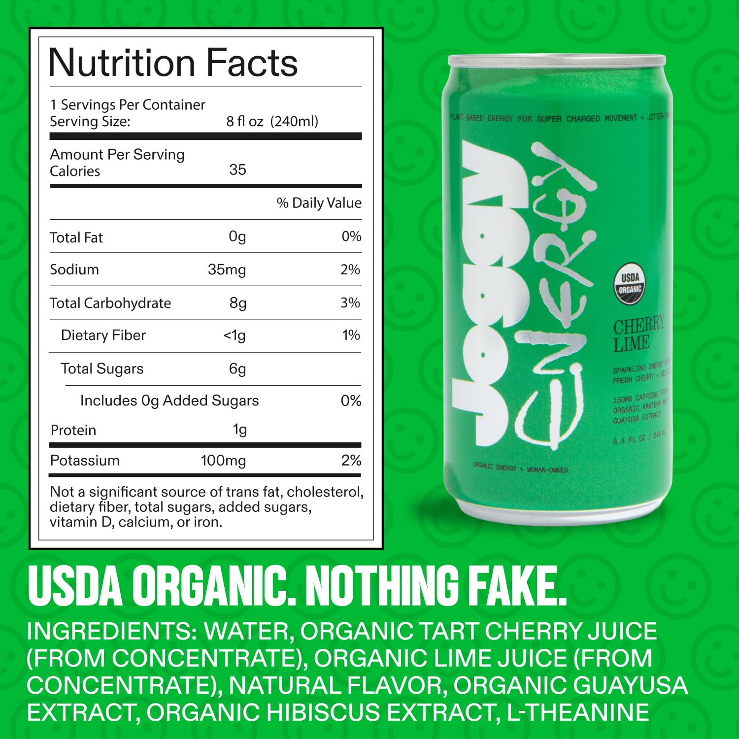 Joggy Cherry Lime side label detail highlighting organic ingredients and clean formula benefits