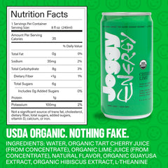 Joggy Cherry Lime side label detail highlighting organic ingredients and clean formula benefits