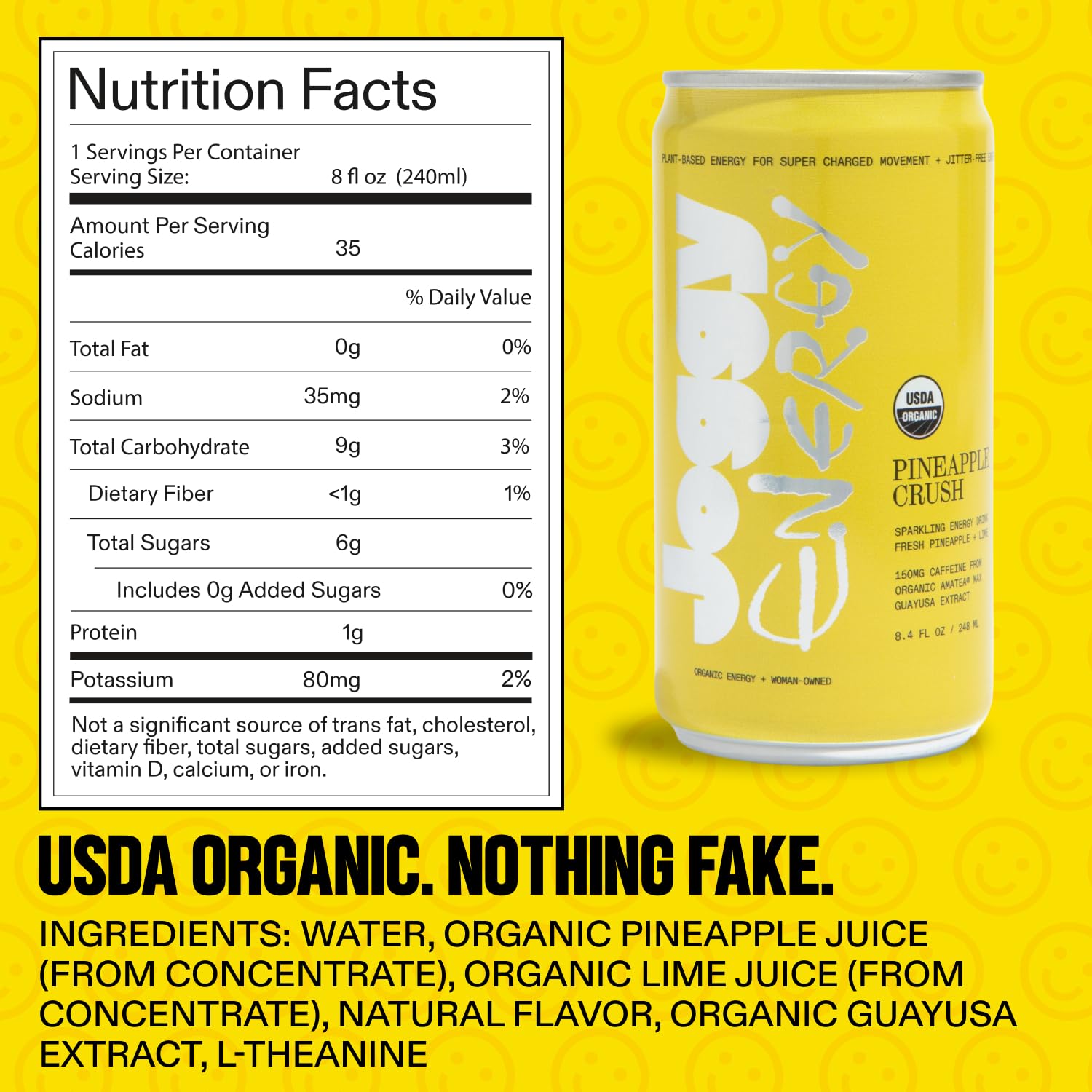 Joggy side label close-up highlighting organic ingredients and clarity