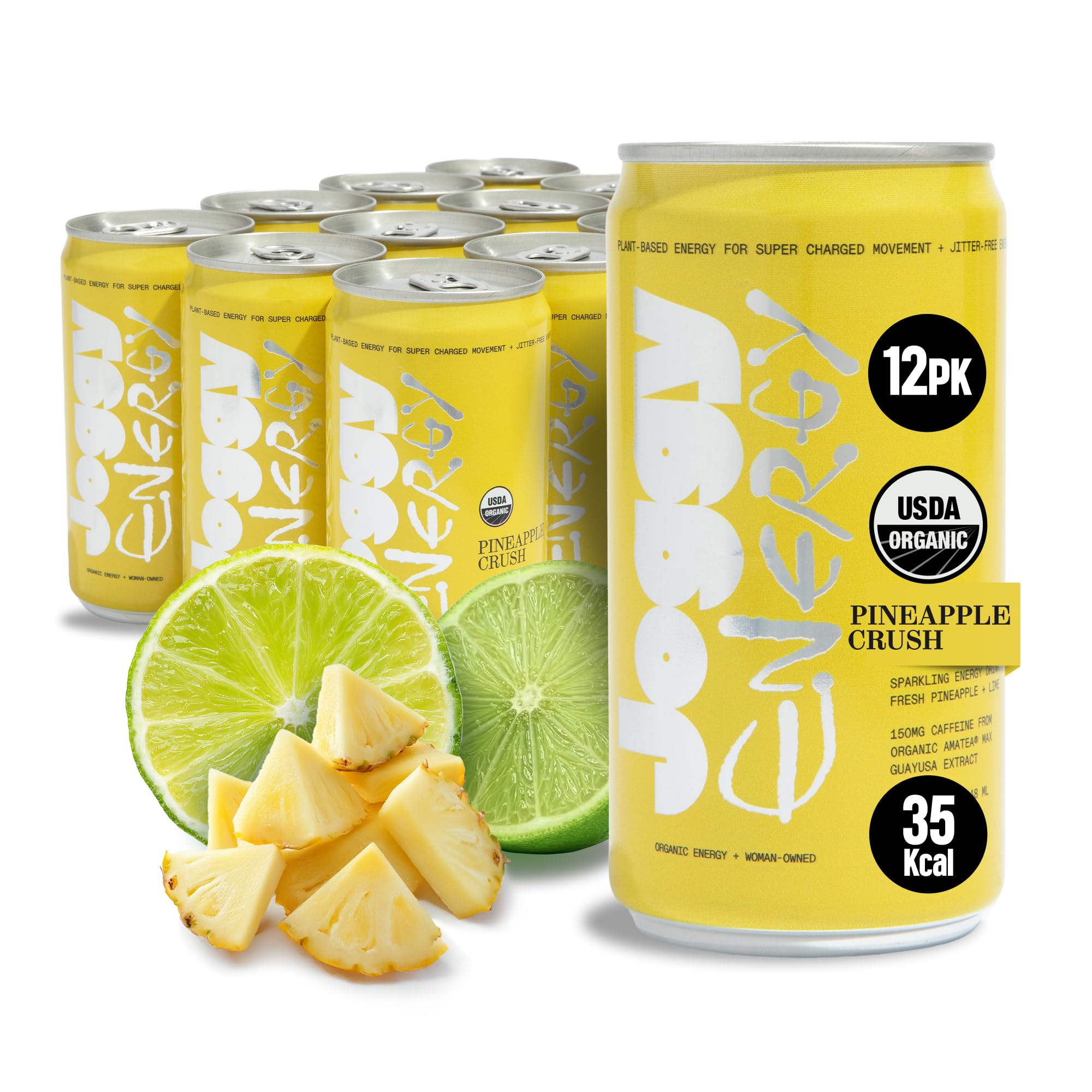Joggy front can view showing pineapple flavor and clean-energy benefit