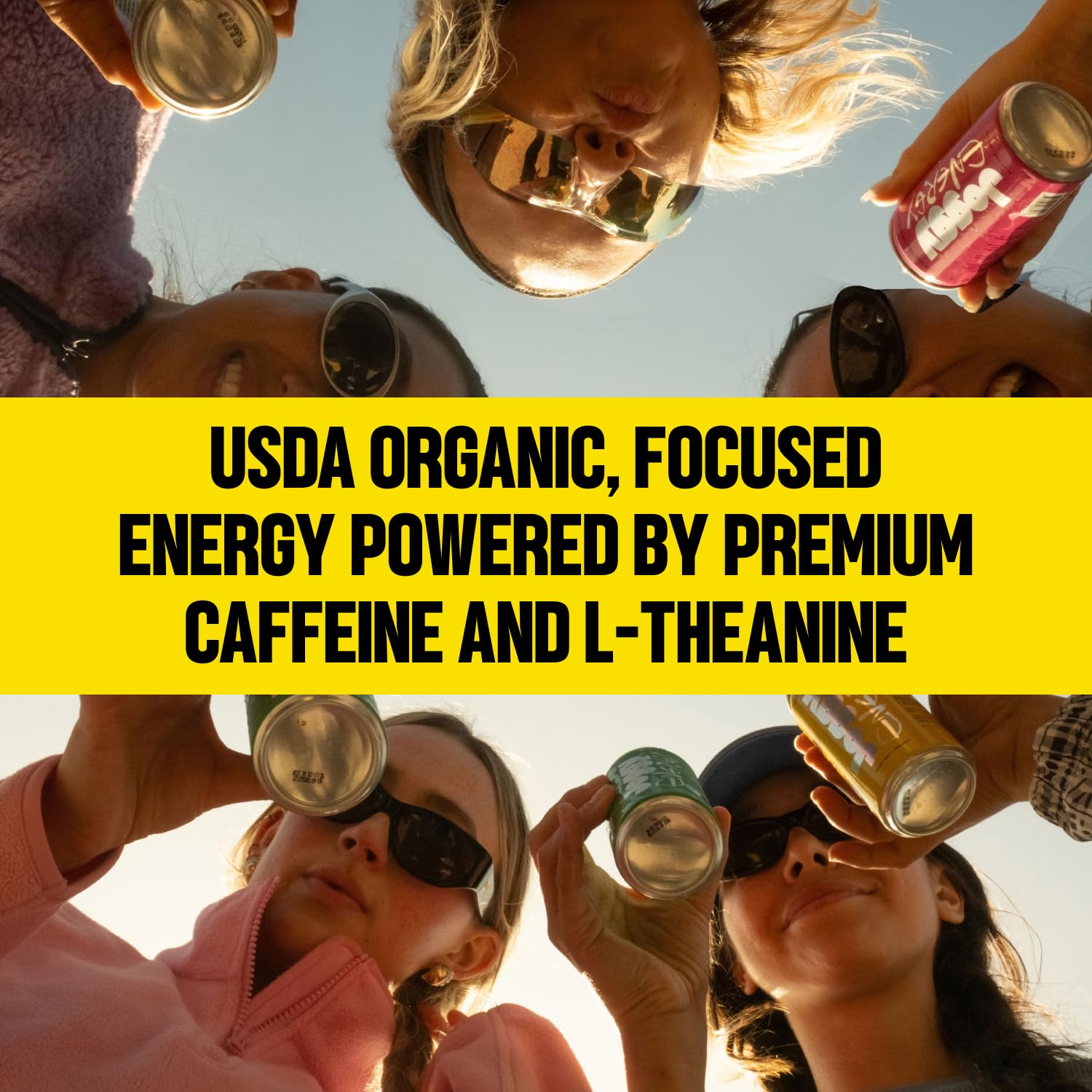 Joggy label showing AmaTea Max and L-theanine for focused energy