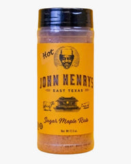 John Henry's sugar maple rub front label showing brand and sweet-savory benefit