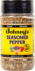 Johnny's seasoned pepper front label showing 5 oz jar and clear branding benefit: easy identification