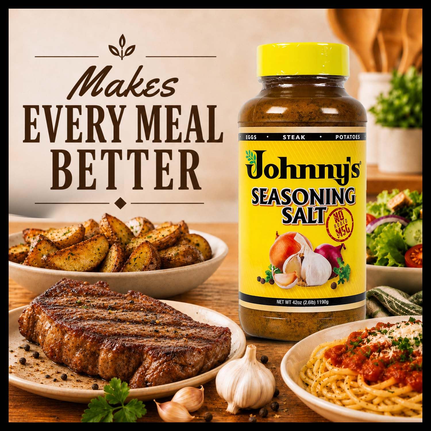 Johnny's on grilled steak adding savory crust and enhanced flavor