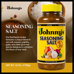 Johnny's seasoning pouring texture with visible spices for even seasoning