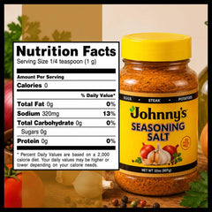 Johnny's seasoning salt label closeup highlighting ingredients and no added MSG