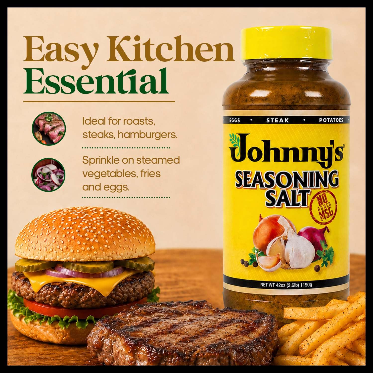 Johnny's next to a measuring spoon showing 42 oz value and kitchen convenience