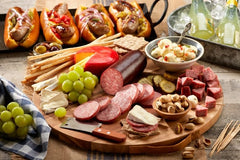 Johnsonville sliced sausage on a charcuterie board for easy serving