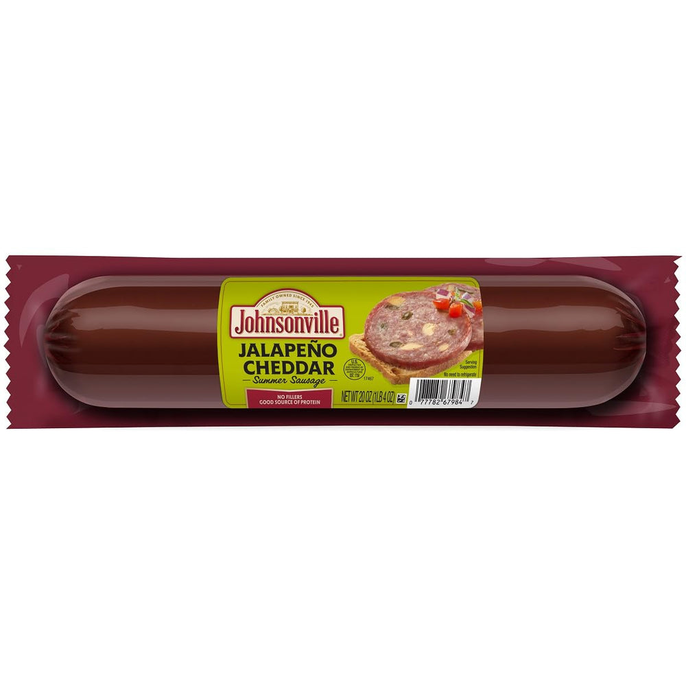 Johnsonville front packaging showing jalapeño cheddar summer sausage and serving suggestion