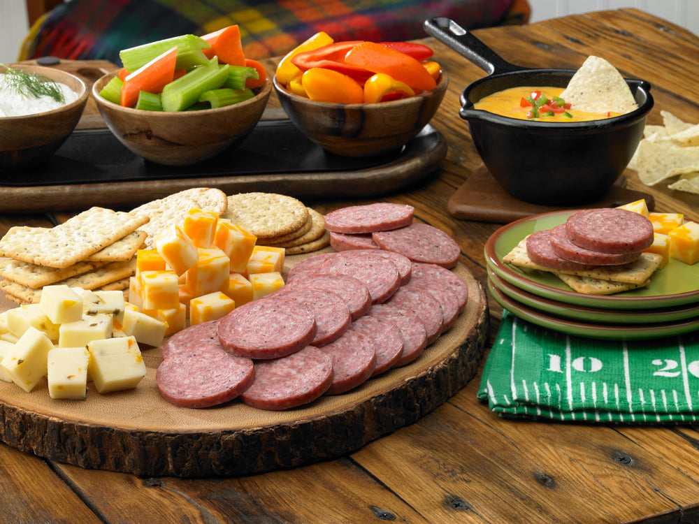 Close-up hardwood-smoke texture on Johnsonville sausage highlighting rich flavor