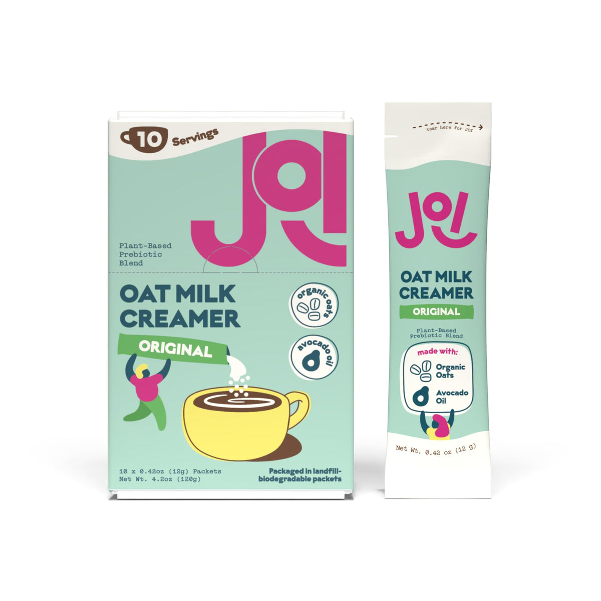 JOI front carton showing oat milk creamer single-serve convenience