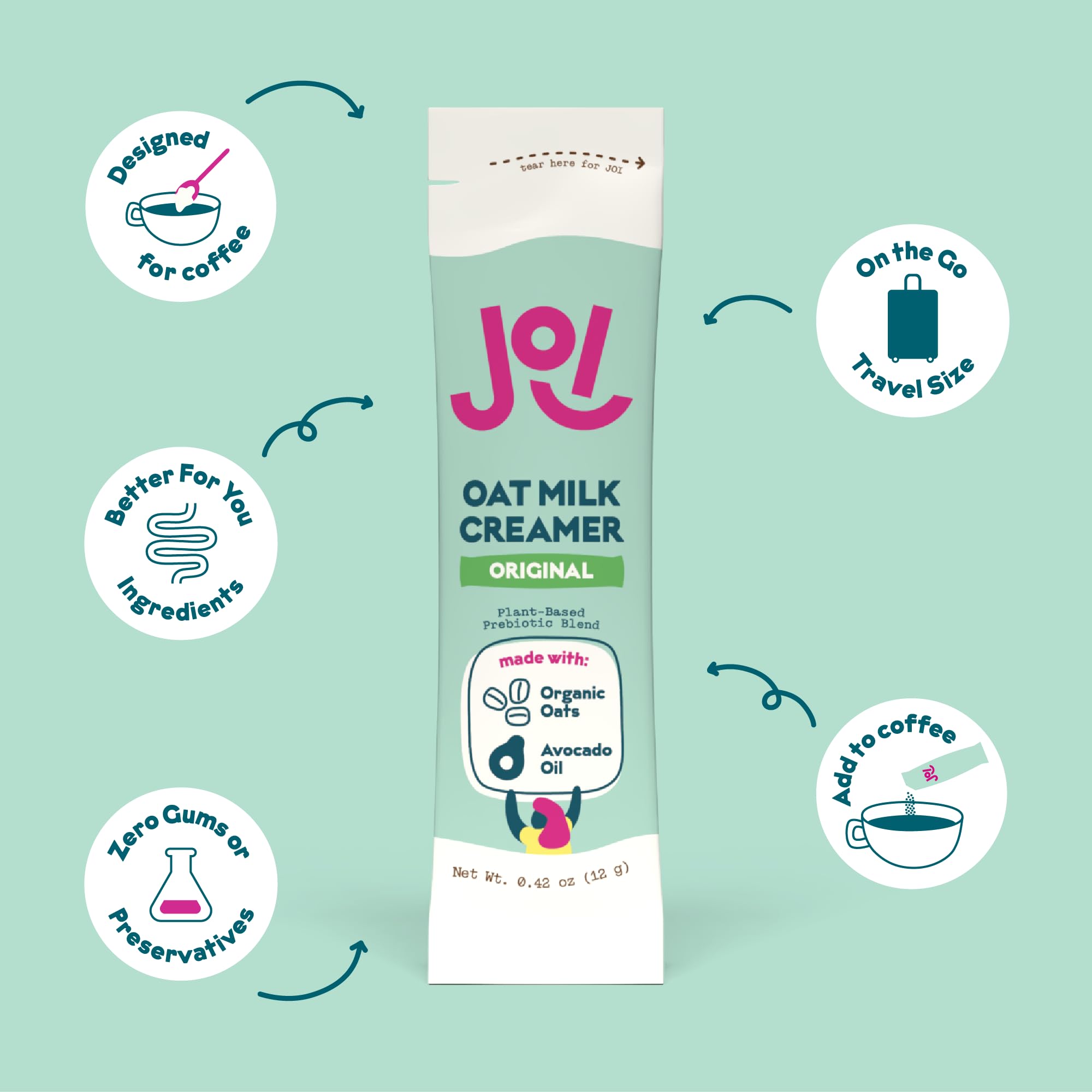 JOI single-serve pouch out of carton highlighting portable benefit