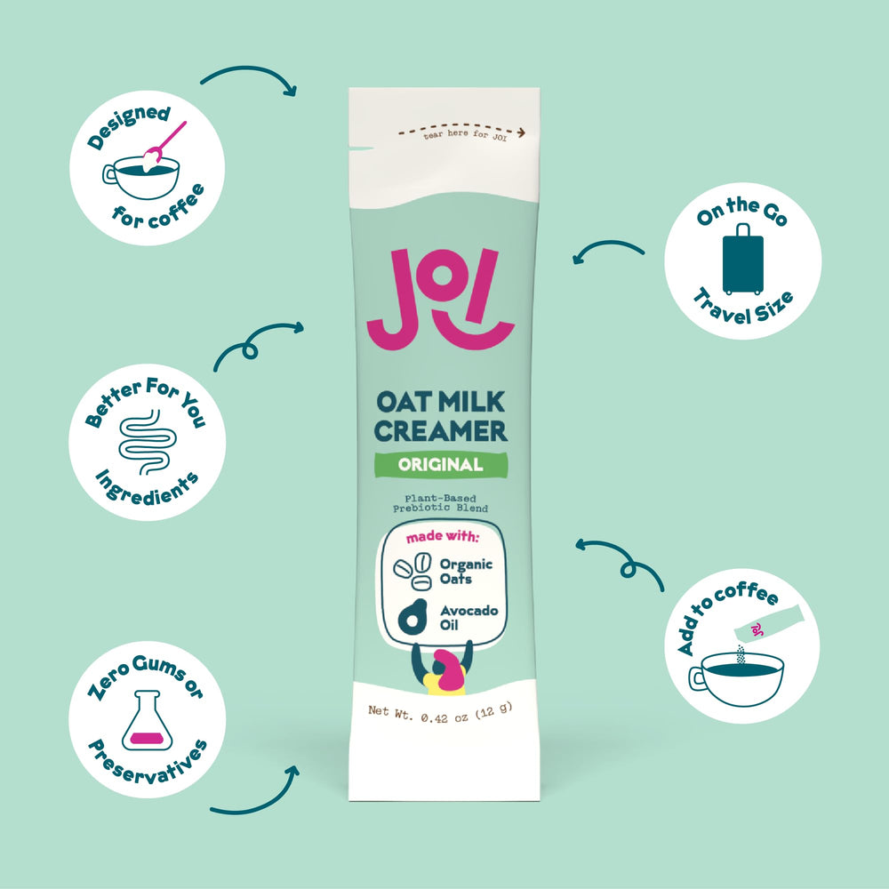 JOI single-serve pouch out of carton highlighting portable benefit