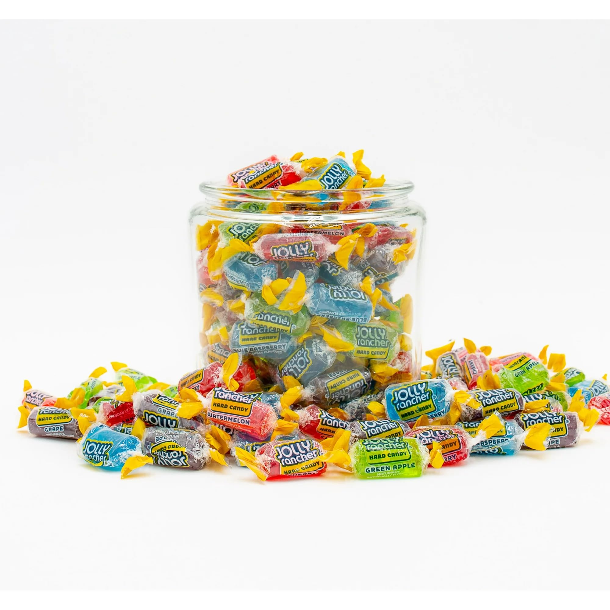 Jolly Rancher candies in a clear jar offering colorful office or home display