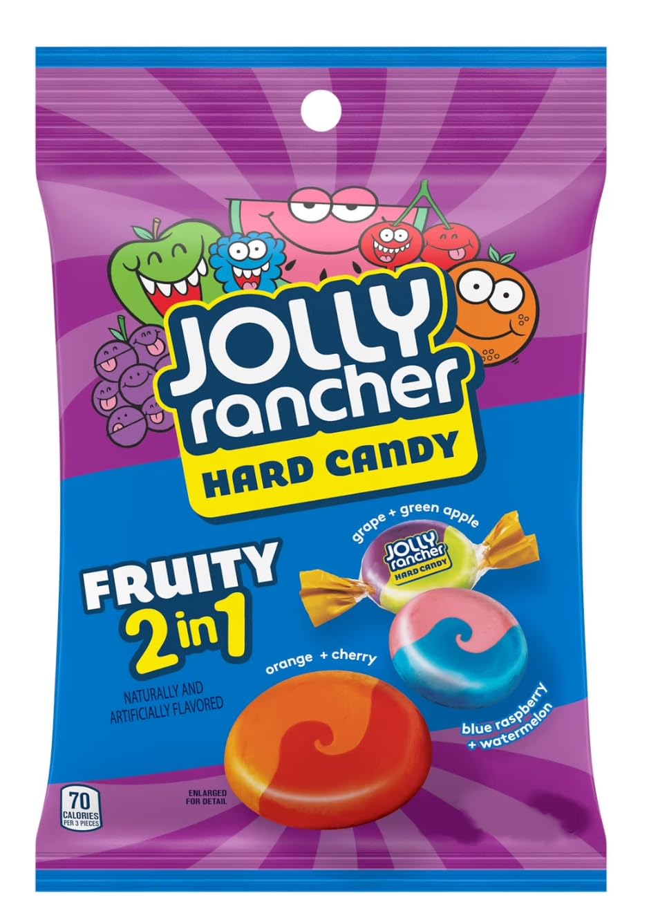 Jolly Rancher close-up displaying dual-flavor split and bold fruit visuals for flavor clarity