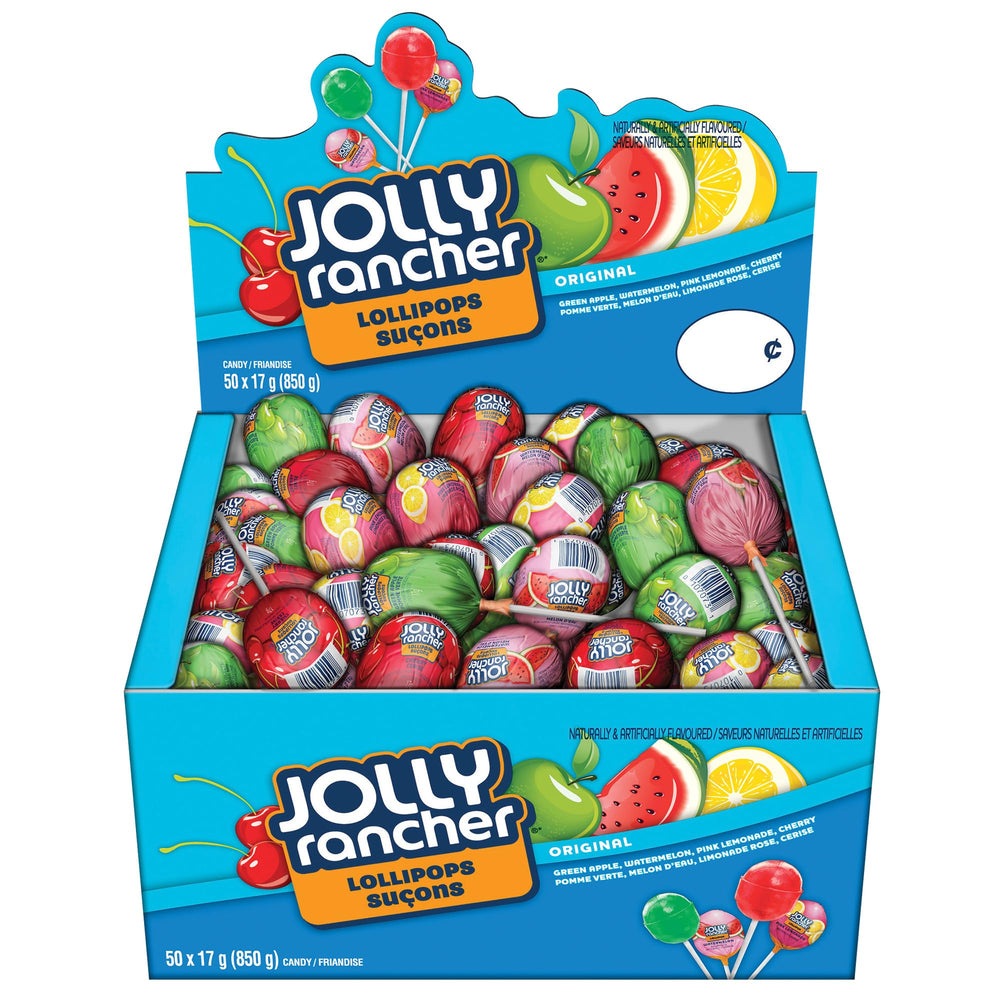 Jolly Rancher box front view showing 850g assortment and branding benefit: easy bulk supply
