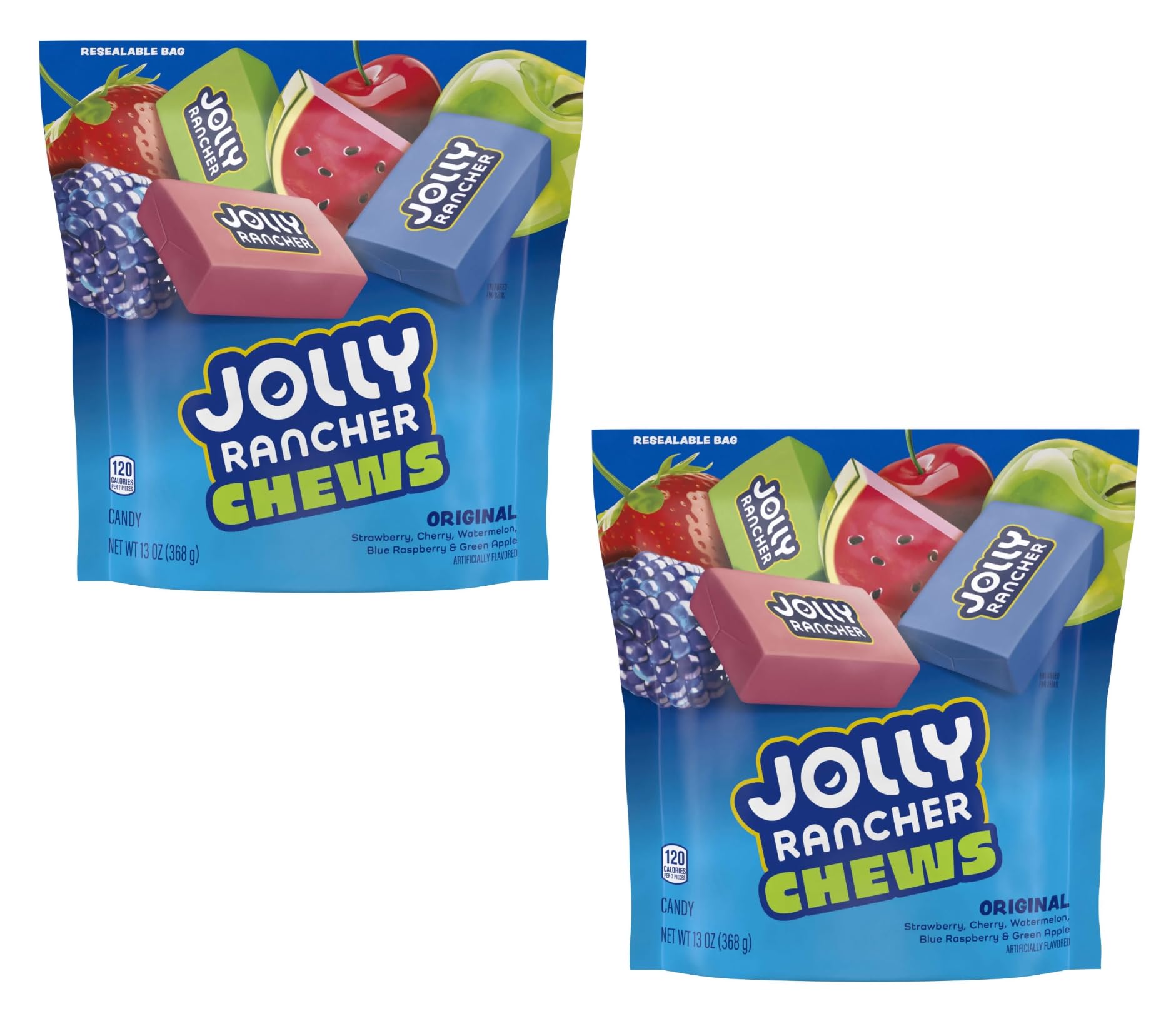 Jolly Rancher front packaging showing two 13 oz bags for big supply