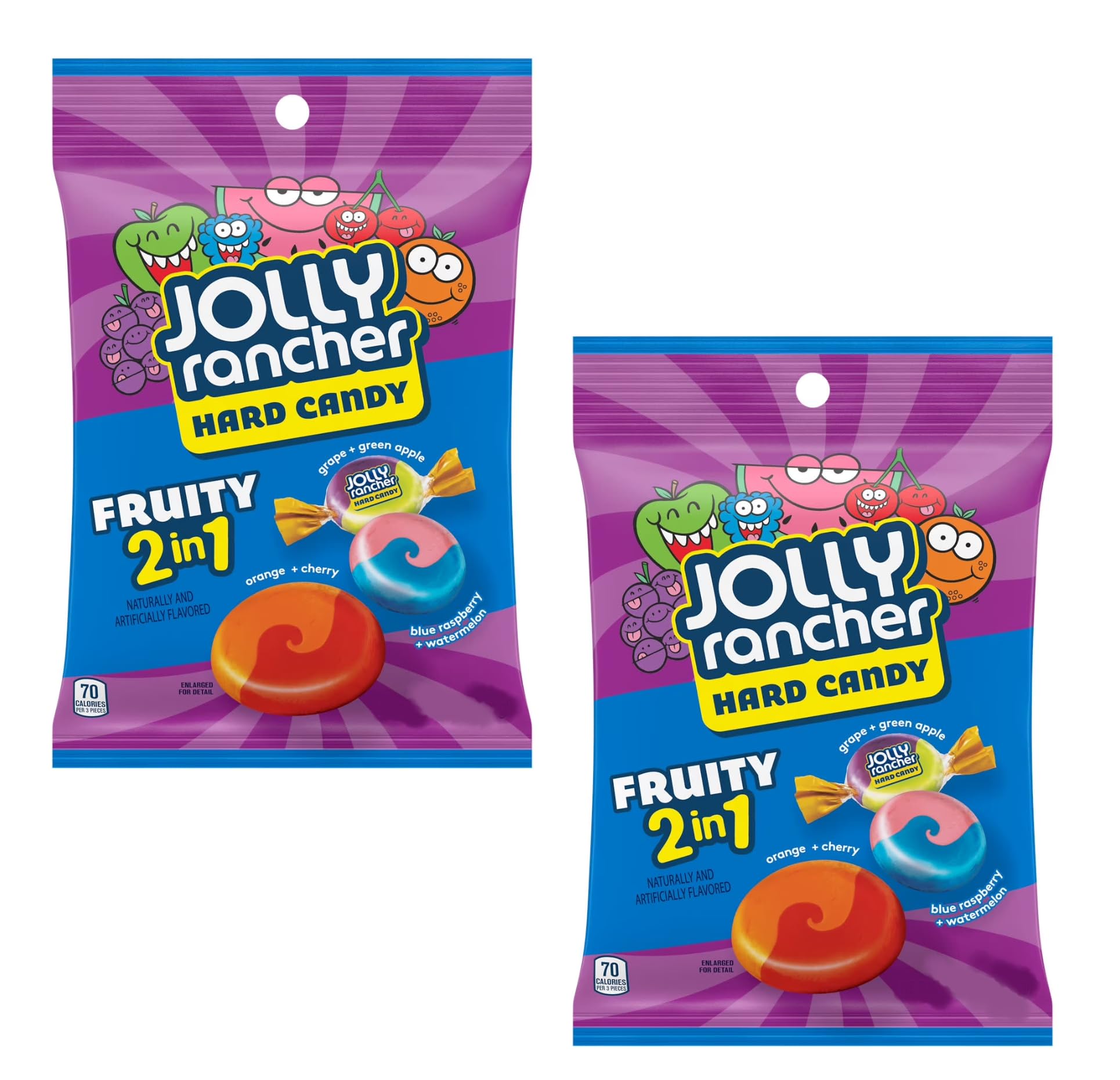 Jolly Rancher front packaging showing two-pack and colorful flavors for grab-and-go enjoyment