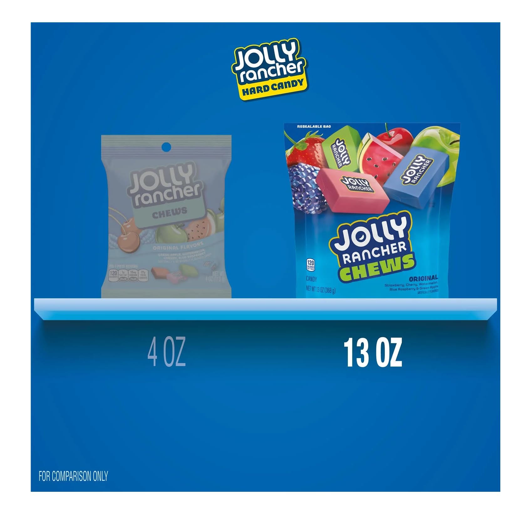 Jolly Rancher bag held in hand showing scale and generous 13 ounce size