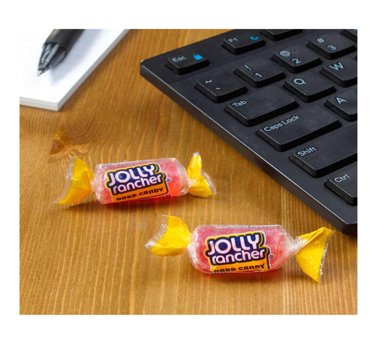 Jolly Rancher bag inside backpack pocket depicting travel-ready convenience and long-lasting treat