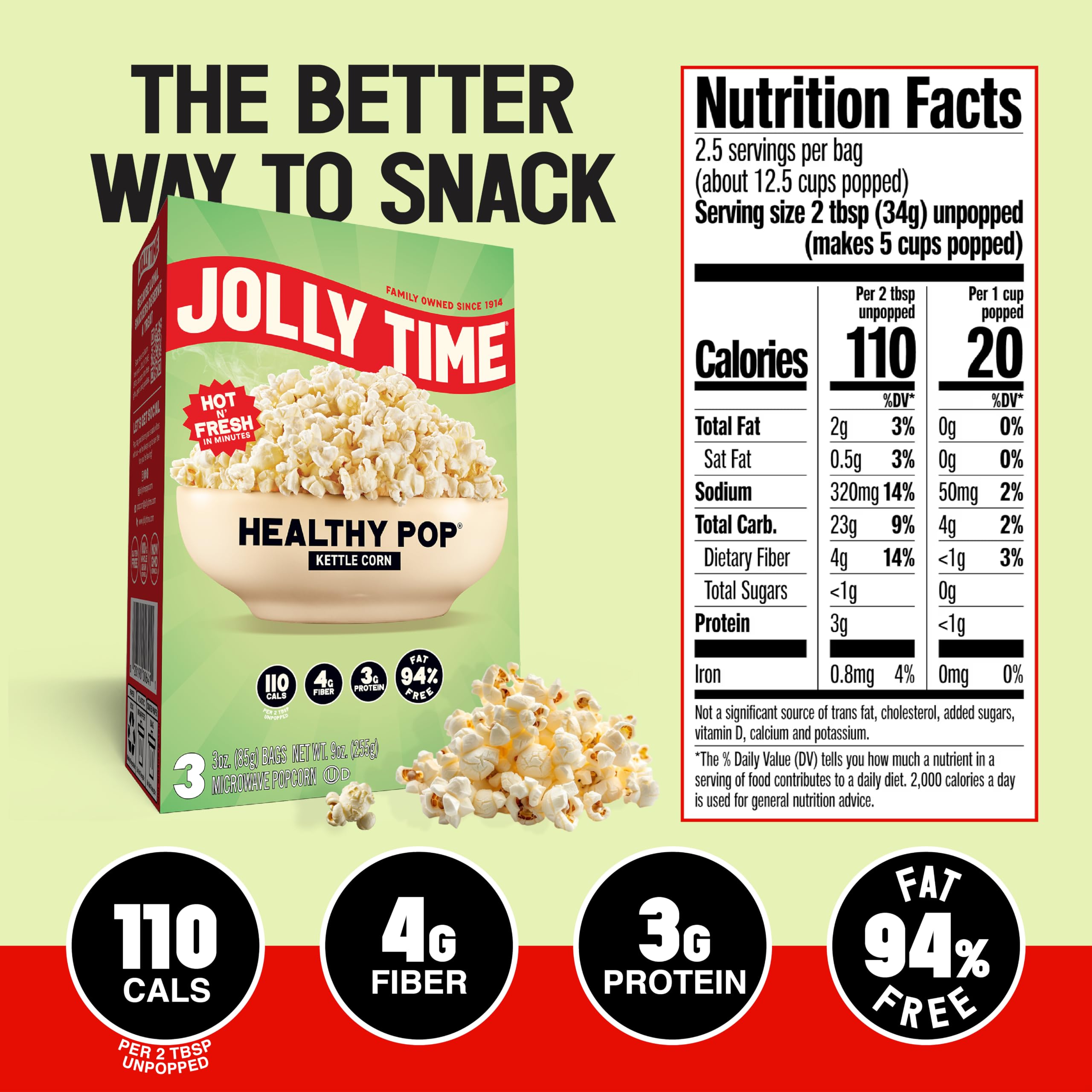 Jolly Time bag closeup showing seal and label for freshness benefit