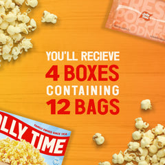 Jolly Time bag in microwave mid-pop demonstrating quick popcorn prep