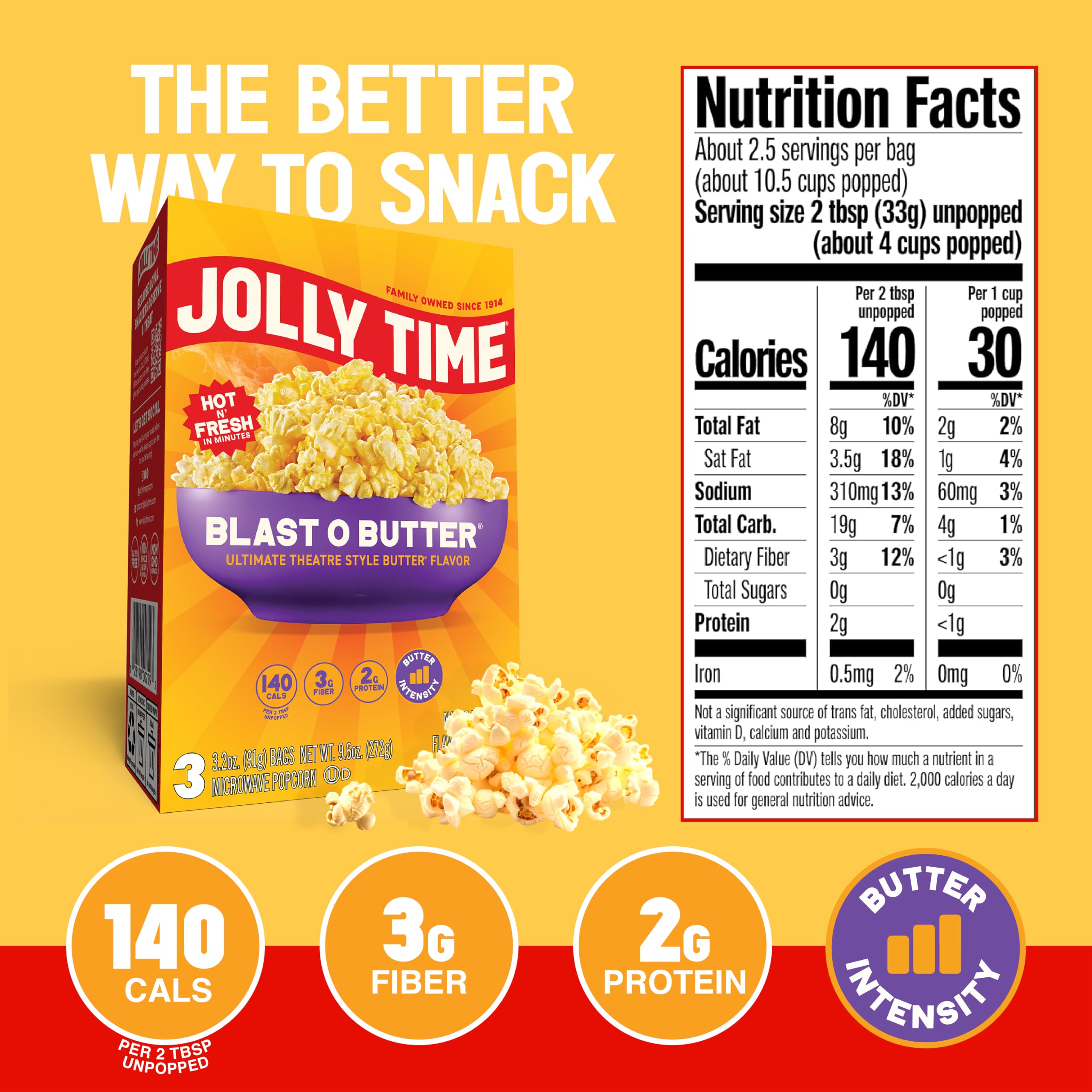 Jolly Time close-up of buttered kernel texture highlighting rich coating