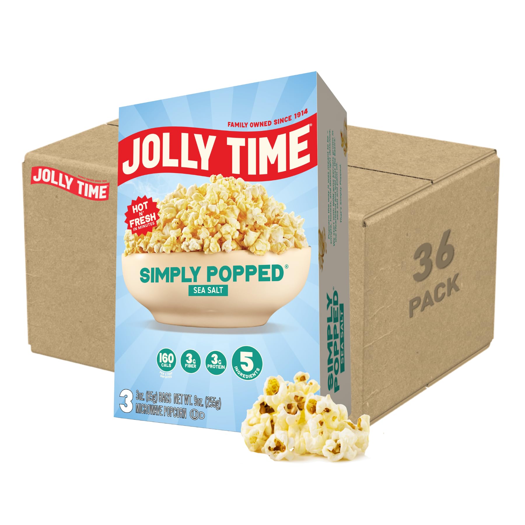 Jolly Time front packaging showing sea salt flavor and vegan benefit