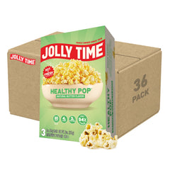 Jolly Time front box showing pack of 36 bags and low-fat benefit