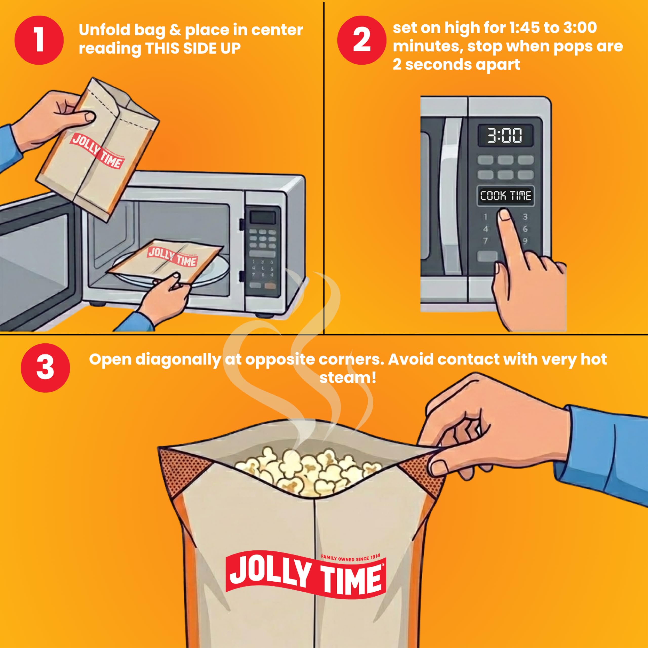 Jolly Time bag beside a soda for scale showing single-serve size and sharing benefit