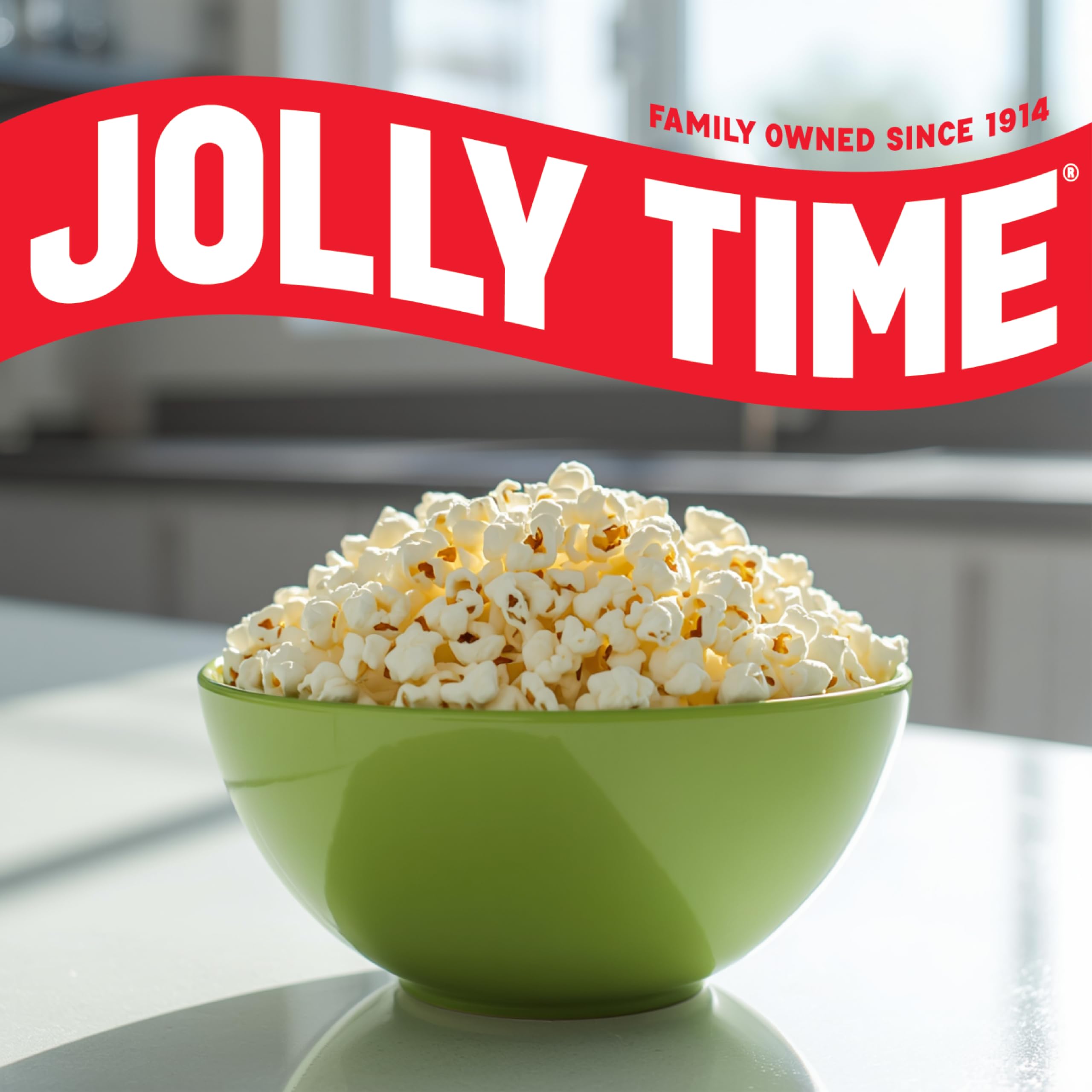 Jolly Time serving size comparison demonstrating portion control benefit