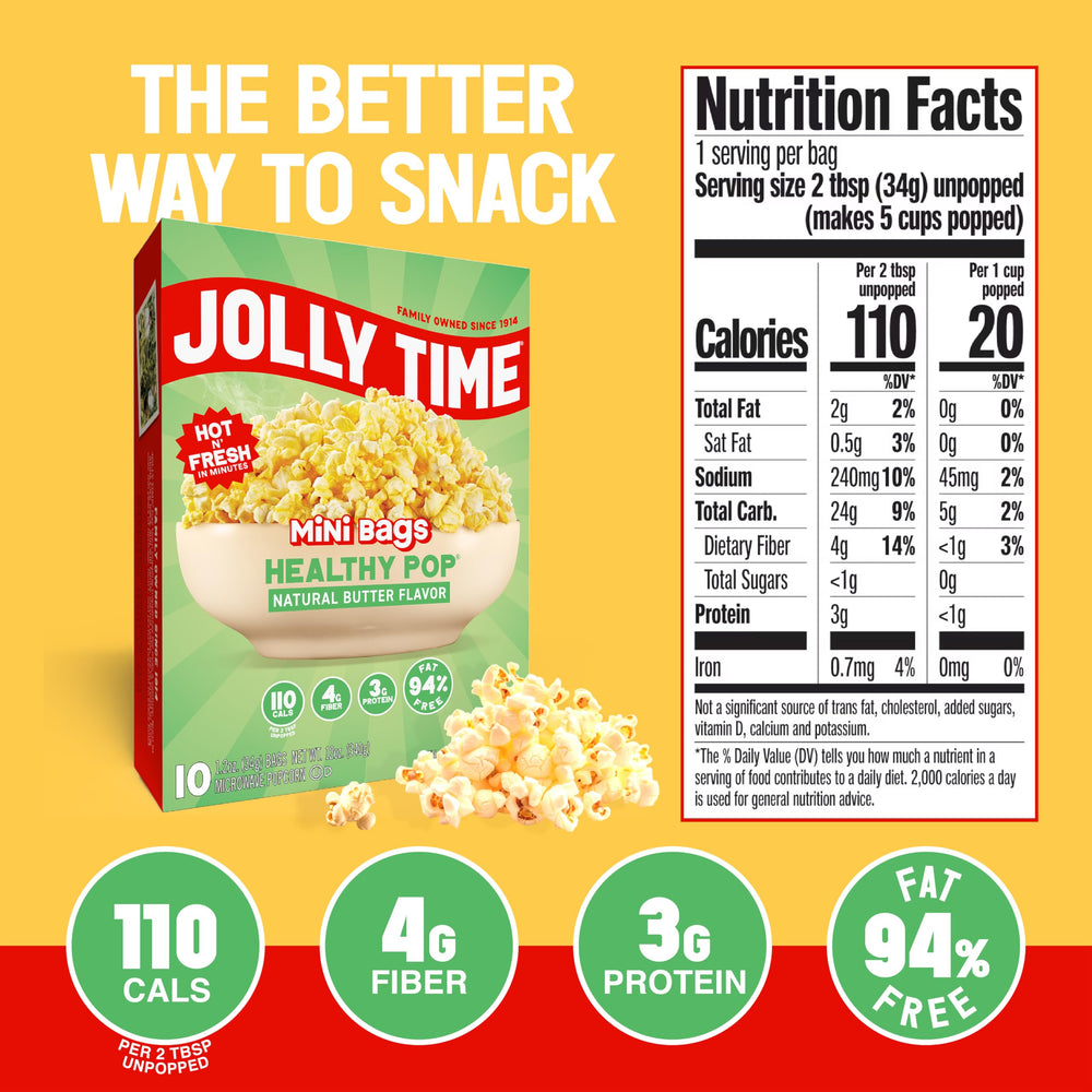 Jolly Time single mini bag ready to pop highlighting portable, portion-controlled serving