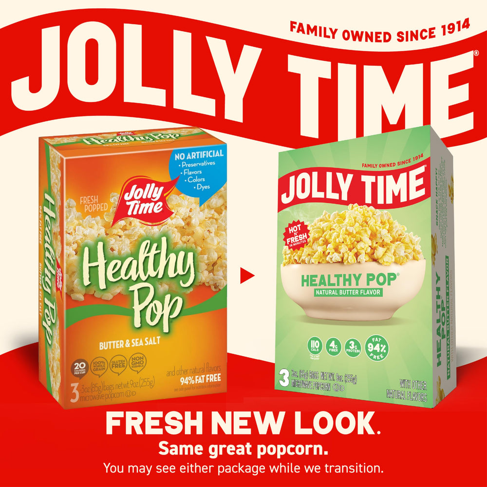 Jolly Time bag next to hand for scale showing 3oz sharing bag convenience