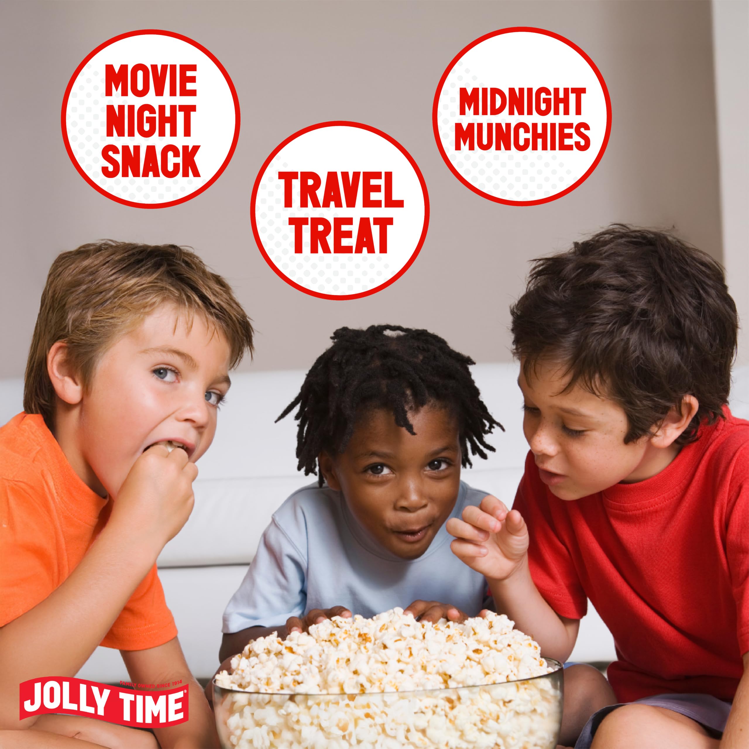 Jolly Time bag next to hand for size comparison and portion clarity