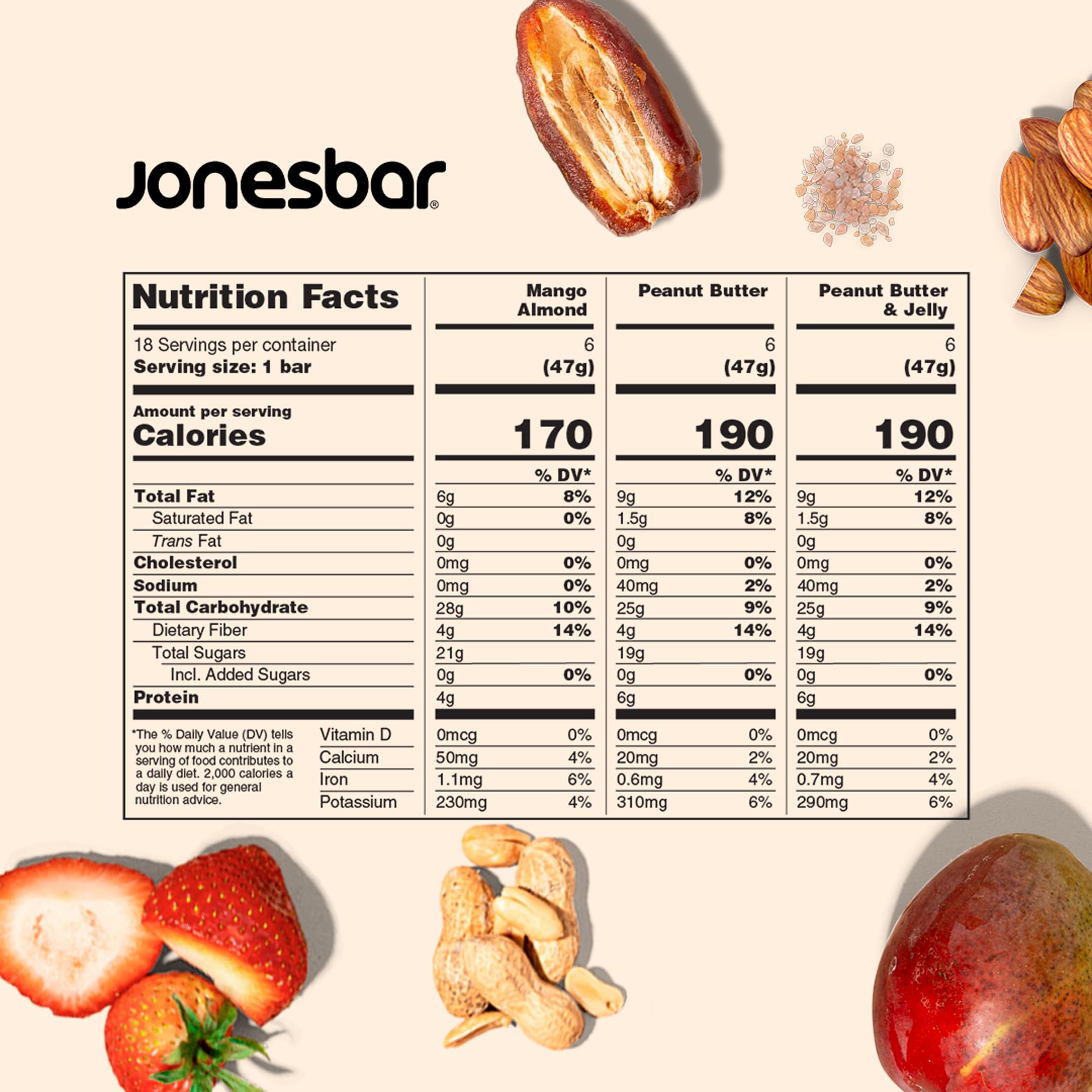 jonesbar nutrition label and organic certifications visible to show clean credentials and transparency
