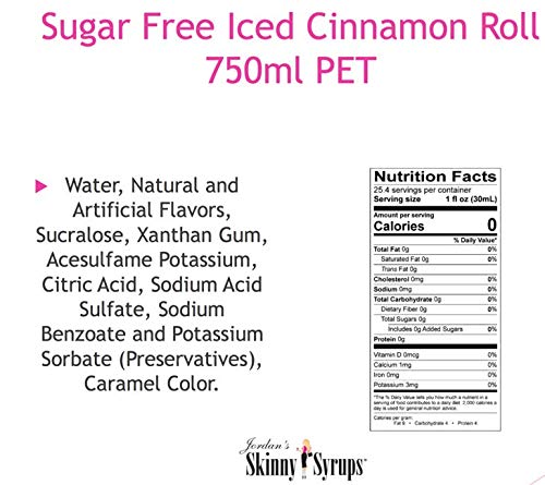 Close-up pour of Jordan's Skinny Syrups iced cinnamon roll syrup highlighting smooth texture and easy dosing